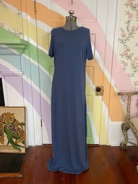 LESET Laura Maxi Dress XL Denim Blue Cotton Short Sleeve T Shirt Dress
